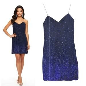 Vintage Miss Ashlee Slip Dress Wmn's Sz 4 Purple Velvet Glitter Mini Glam Party